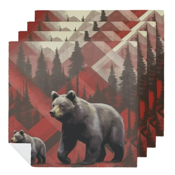 Qinduosi Wild Animal Bear Dinner Napkins Soft Cloth Napkins Printed Table Napkins for Parties Weddings Event  2 PCS