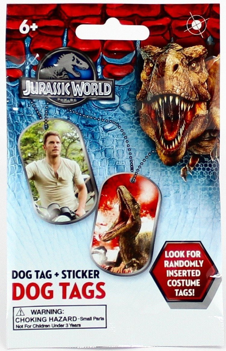 2018 Jurassic World Authentic 10 Sealed Dog Tag/Sticker Packs 
