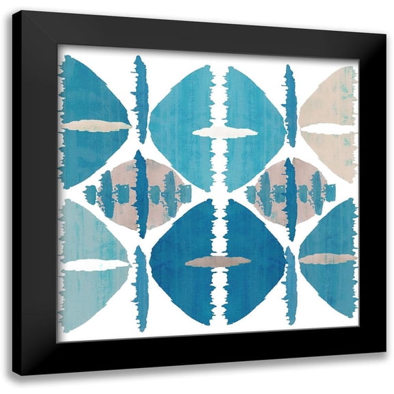 Kouta, Flora 12x12 Black Modern Framed Museum Art Print Titled - Denim Ikat I