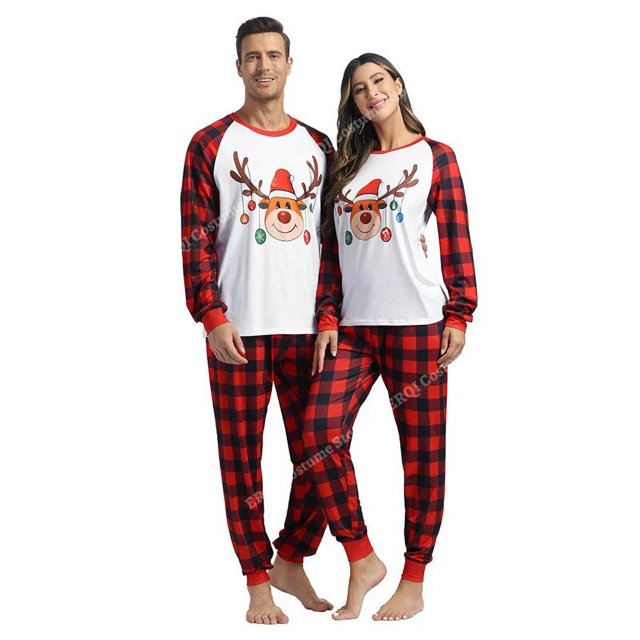 Pijamas navideños Conjuntos de ropa de dormir familiar Pijamas a cuadros navideños Pijamas para parejas Disfraces navideños para hombres y mujeres Rojo Verde XS -XXXL
