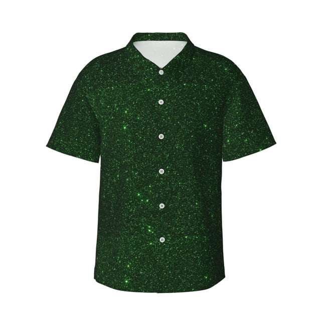 Fotbe Emerald Green Sparkling Camisa Hawaiana para Hombre Unisex – Camisa Casual de Verano con Botones de Manga Corta de Algodón y Lino,Small
