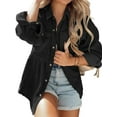 thumbnail image 2 of Women Corduroy Shirts Button Long Sleeve Coat Jackets with Pockets, 2 of 5
