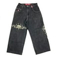 thumbnail image 1 of Ropa de calle Vintage de los años 90, pantalones vaqueros JNCO con ala grande bordada en negro, pantalones vaqueros holgados para mujer Y2K, nuevos pantalones anchos góticos Harajuku hip-hop, 1 of 5