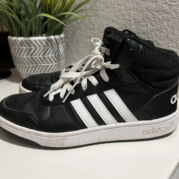 Adi - das Mens Hoops 2.0 Mid Black Basketball Shoes Sneakers Size 9