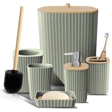Virtu 6 Piece Bamboo Bathroom Sets, Purple Bathroom Accessories Set for ...