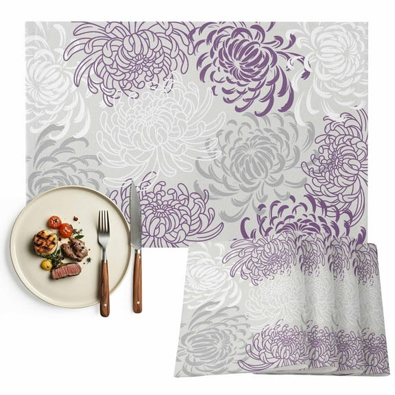 Placemats Set of 6, Purple Floral Place Mats Gradient Abstract Flowers Tablemats Washable Placemat Table Decoration for Kitchen Table Dinner Party Home Decor Indoor Outdoor 13x19 Inch