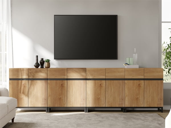 WAMPAT 126" TV Stand with Doors,Modern TV Stand for TVs up to 120 Inch,4 Packs Wood Entertainment Center with Adjustable Shelves & Metal Base.