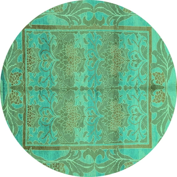Ahgly Company Indoor Round Oriental Turquoise Blue Traditional Area Rugs, 8' Round