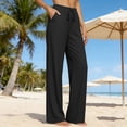 thumbnail image 2 of Pants for Women Cotton Linen Embroidered Wide Leg Pants Spring and Summer Loose High Waist Straight Casual Pants, 2 of 6