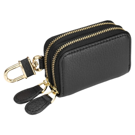 Genuine Leather Car Key Fob Case, Universal Car Key Fob Holder, Double Layer Zipper Key Case Bag, Black
