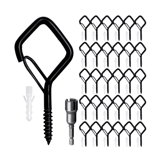 Eye Screw Hooks for Hanging, Metal Ceiling Hooks with Safety Buckle for Plants Wind Chime Lights, 2.36" Black, 30 Pcs
