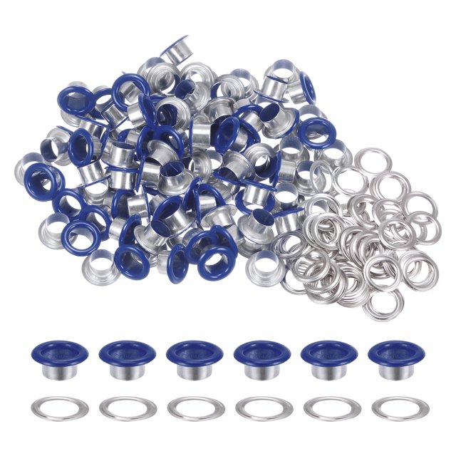 Unique Bargains 100PCS Grommets Eyelets 3/10 Inch (8mm) ID Hole Metal Self Backing Eyelet with Washers for Leather Dark Blue