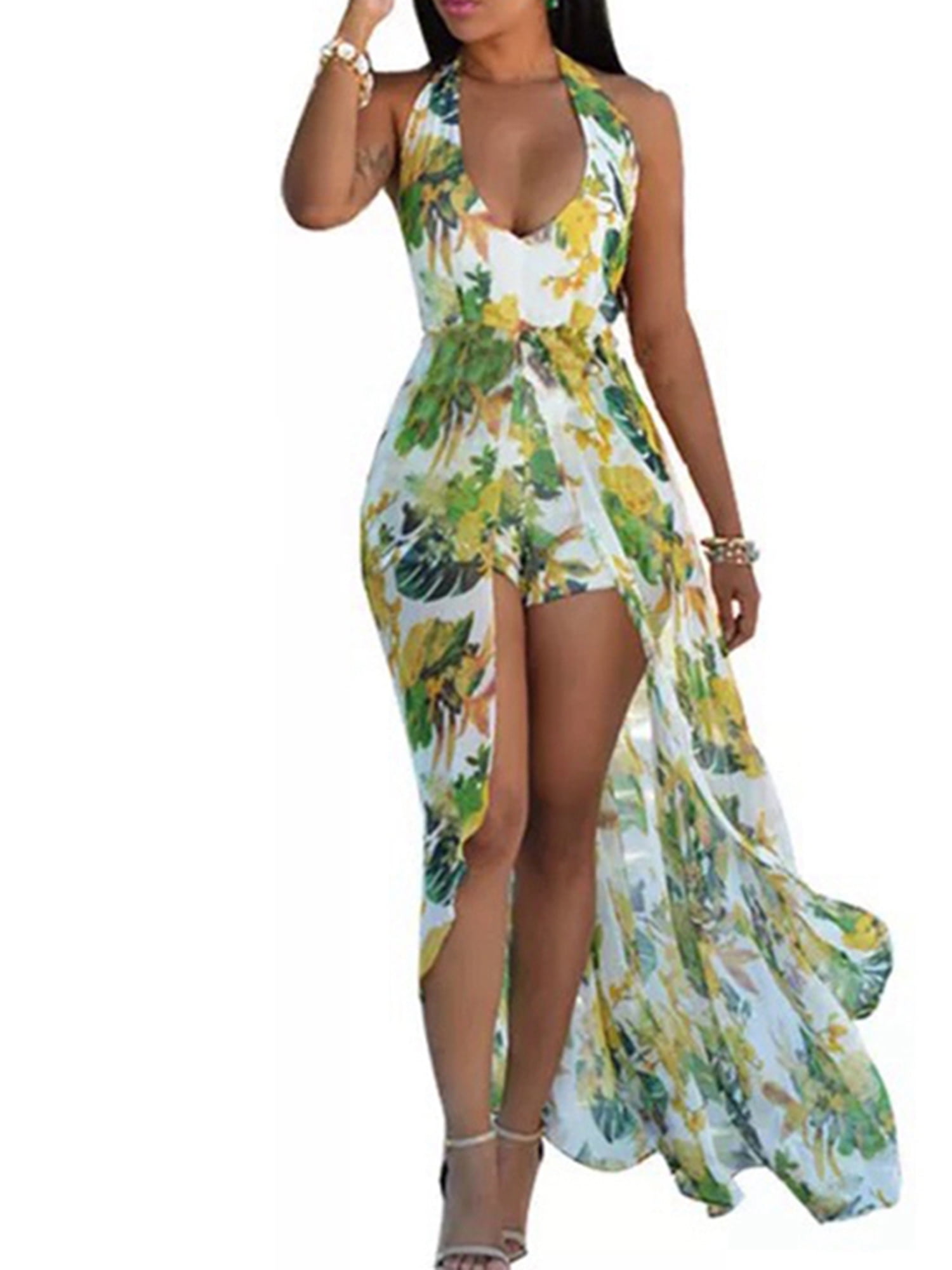 GAGA Womens Summer Long Sleeve Floral Lace Boho Jumpsuit Romper Dress