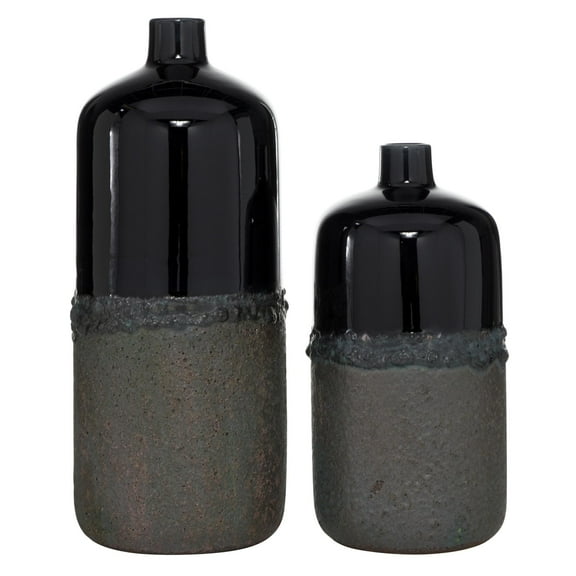 DecMode 19", 15"H Black Ceramic Vase, Set of 2