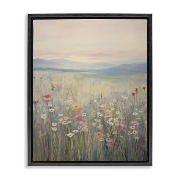 Stupell Industries Pastel Spring Floral Meadow Landscape & Nature Painting Black Floater Framed Canvas Art Print Wall Art, 17 x 21