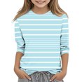 thumbnail image 2 of Spazoro Kids Girls Shirts Tee, Crew Neck Long Sleeve Stripe Print 2025 Casual Loose Tops for Child Girls Blue Size 4 T, 2 of 5
