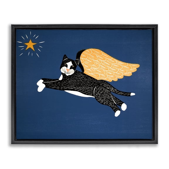 Angel Cat with Star Black Framed Floater Canvas Wall Art, design by Stephen Huneck