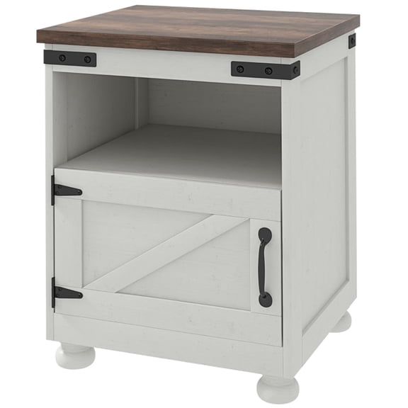 Farmhouse Modern Kitchen Cart & Storage Cabinet: White/Brown Particleboard & Pine Wood Side Table for Kitchen, Dining Room, Living Room - 17.7"W x 15.4"D x 23.6"H