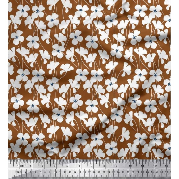 Soimoi Rayon Fabric Leaves & Lilac Floral Printed Fabric 1 Yard 42 Inch Wide