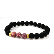 B.A.I. Essentials Purple and Gold Lava Chakra Bracelet - Genuine Lava Stones - Crown Chakra