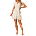 thumbnail image 2 of INSPIRE CHIC Women's V Neck Ruffle Cap Sleeve Flowy Tiered Hem Floral Dress White XS, 2 of 5