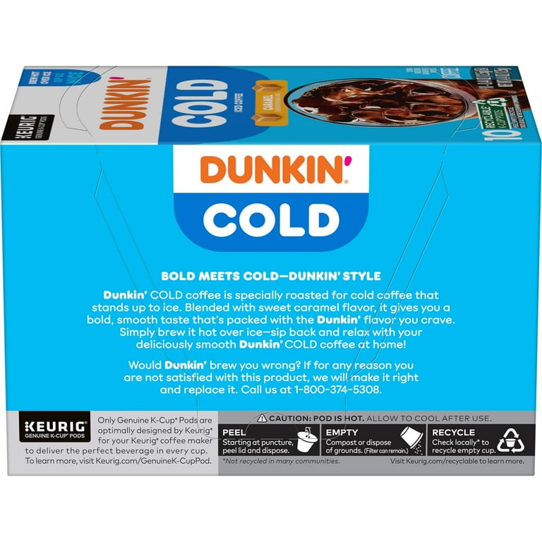 Dunkin Cold Iced Coffee, Caramel Artificially Flavored Keurig K Cup Pods,  10 Count Box
