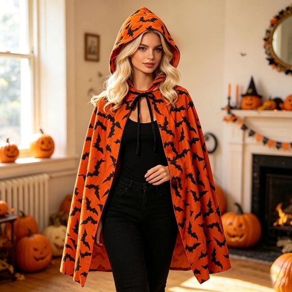 FASHOFT Adult Printed Halloween Costumes Hooded Shawl Cape Cloak Tied Closure Party Stage Performance Cosplay Dress Up Halloween Costume One Size