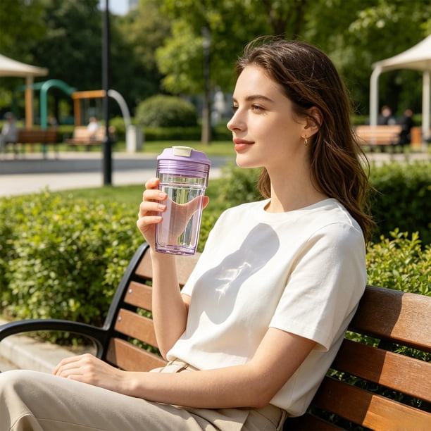 Vaso portátil de plástico para verano con cordón, tapa hermética, función de doble bebida, 15 oz para café, agua, bebidas heladas, hombres y mujeres