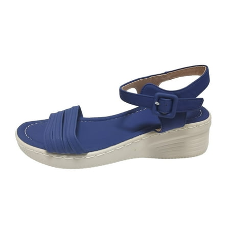 

Sandals Women Women s Sandals Summer Women Thick Bottom Slope Heel Shoes Beach Roman Casual Slippers Sandals Blue