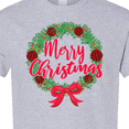 thumbnail image 4 of Inktastic Merry Christmas Wreath with Red Bow and Ornaments T-Shirt, 4 of 5