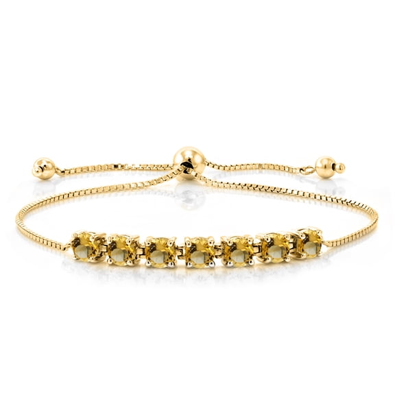 Gem Stone King 2.24 Ct Round Yellow Citrine 18K Yellow Gold Plated Silver Bracelet for Women