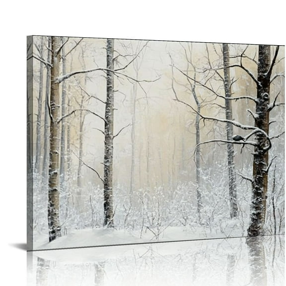 NJSTORE White Tree Canvas Large Wall Art for Living Room Winter Birch Framed Prints Tree Of Life Pictures Nature Scenery Painting Artwork Office Home Decor for Bedroom Dining