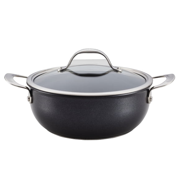 Anolon X Hybrid Nonstick Aluminum Nonstick Casserole Pan With Lid, 4-Quart, Super Dark Gray