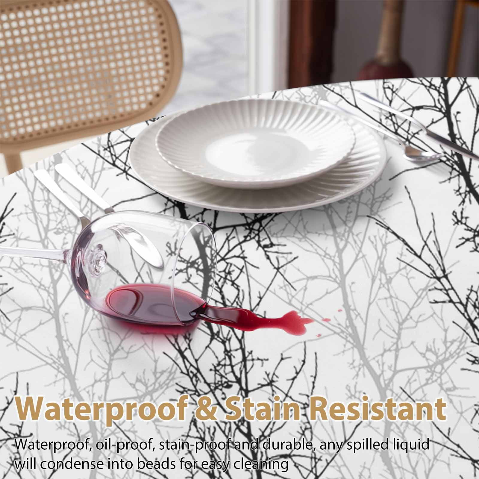Round Tablecloth Black Grey Minimalist Tree Waterproof Oil Proof Polyester Table Cloth Cover Decor for Home Dining Outdoor,Patio,Parties, 60" Dia. Vintage Branch