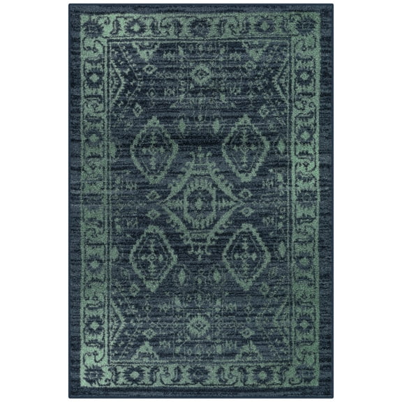 Maples Rugs Georgina Traditional Vintage Navy Green Non Slip Indoor Area Rug, 3'4 x 5'