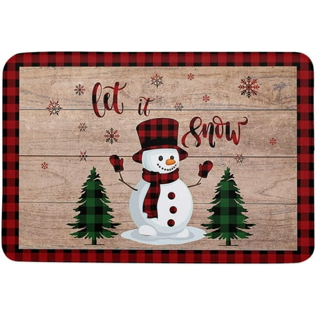

Merry Christmas Door Mat Anti-Skid Welcome Mat Absorbent Floor Mat Front Doormat for Kitchen Bathroom Entryway Patio High Traffic Areas Buffalo Plaid Snowman Tree Wooden Grain 24x16 Inch