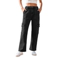 thumbnail image 6 of Pink Queen Women's High Waist Cargo Jeans Flap Pocket Wide Leg Denim Pants Black M, 6 of 7