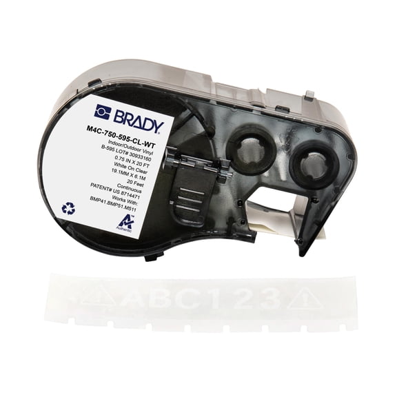 Brady Authentic (M4C-500-595-CL-WT) All-Weather Permanent Adhesive Vinyl Labels 0.5 in W x 20ft White on Clear. for use with BMP41, BMP51, M410, M510, and M511 Label Printers. J101