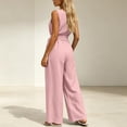 thumbnail image 4 of ClodeEU Women's V Neck Sleeveless Top and Elastic Waist Drawstring Wide Leg Pants Set with Pockets ,Casual Two Piece Outfit Pink,Women's Plus M, 4 of 7
