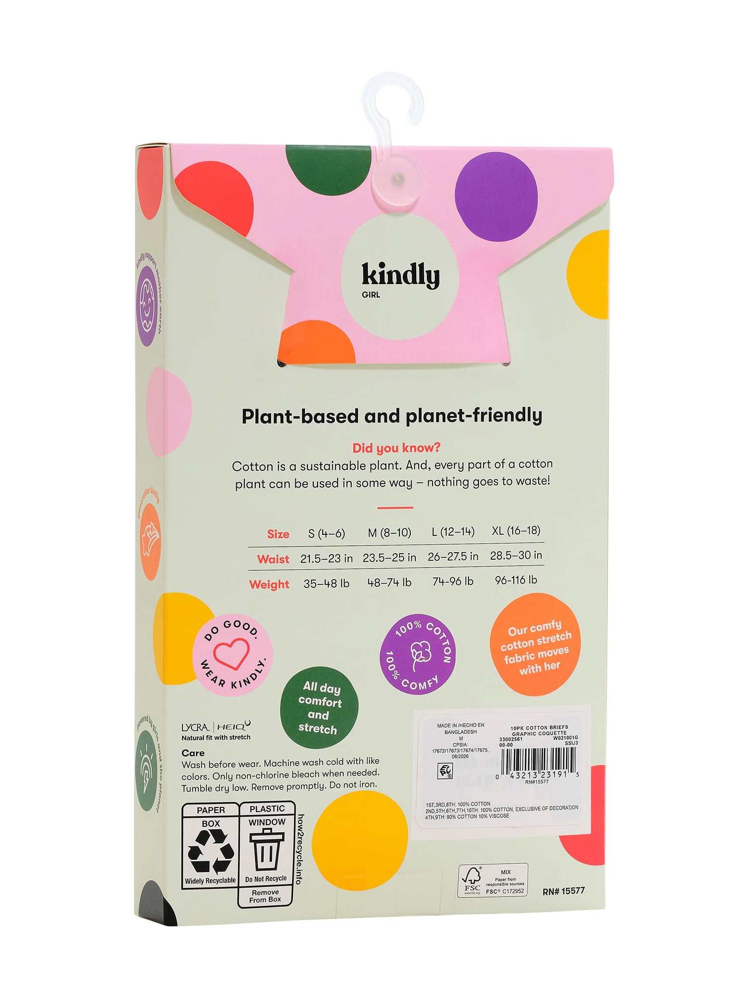 Kindly Yours Girl’s Cotton Brief Underwear, 10-pack, Sizes S-XL