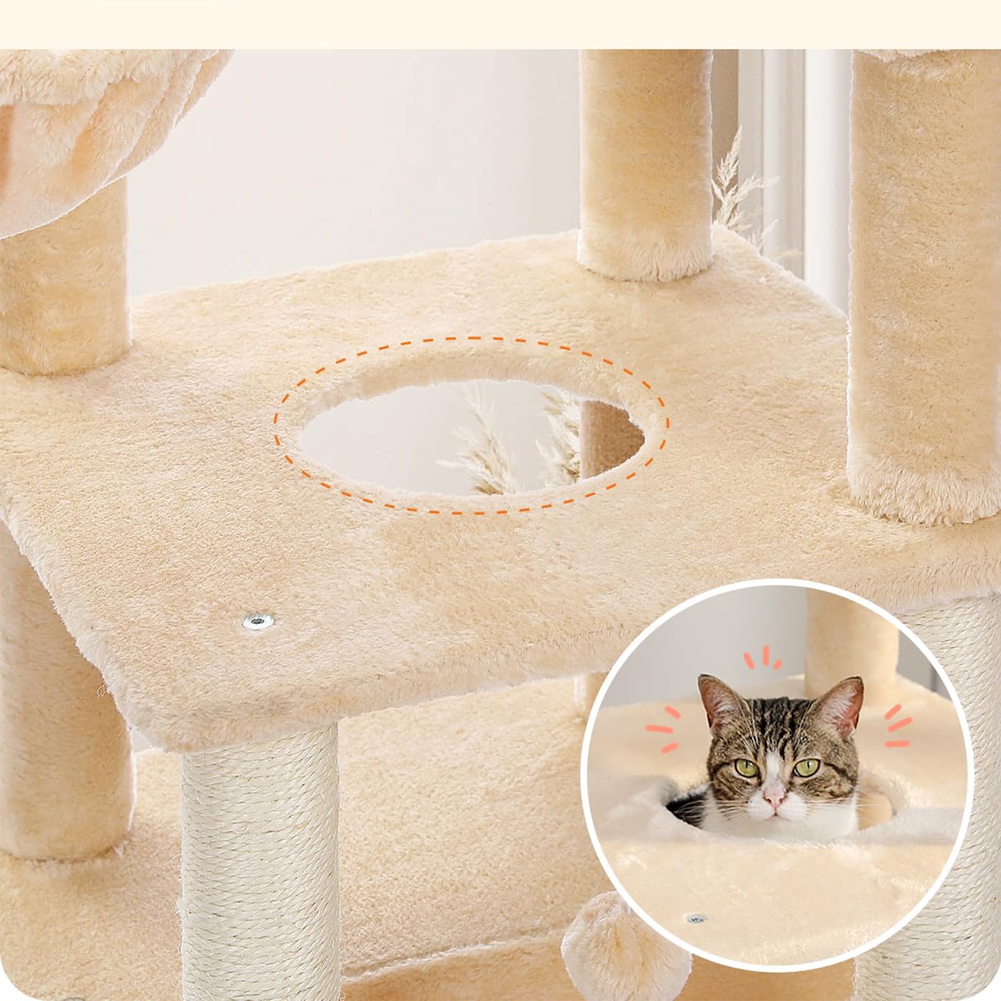 Kadyn 54" Cat Tree Tower for Big Cats, Cat Tree House Furniture with Hammock, Indoor Cat Condo for Adult Cats, Beige