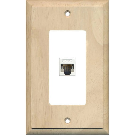RiteAV Decorative 1 Gang 1 Port Cat5e Wall Plate - Wood/White