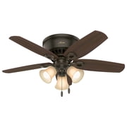 Hunter 42 inch Indoor Ceiling Fan with LED Lights - Bronze Ceiling Fan with Pull Chain, For Bedroom, Living Room, or Kitchen, Low Profile Mount, No Remote, 5 Blades - Builder 51091, New Bronze