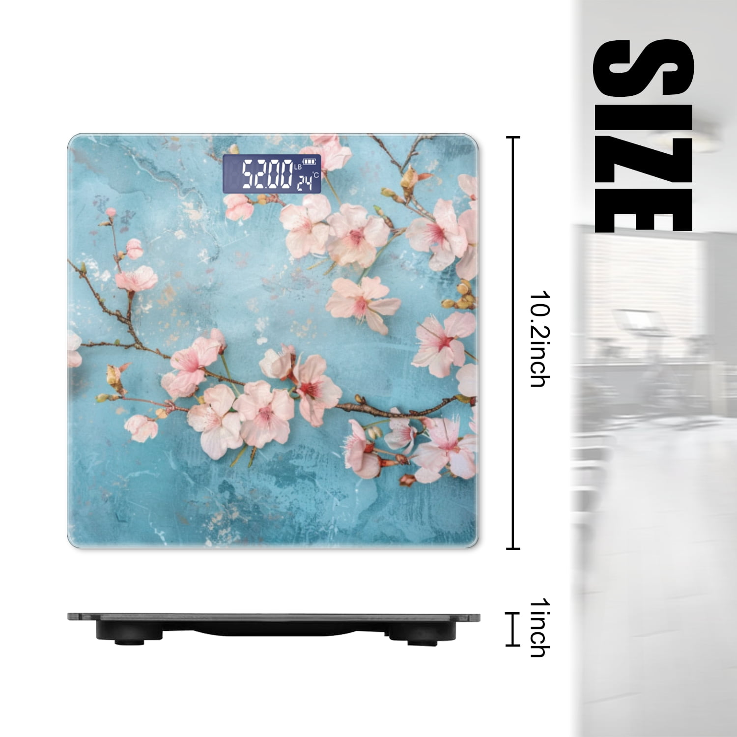 Bathroom Scale, Highly Accurate Digital Body Scale,Precisely Measures Weight up to 400 lbs-Spring Cherry Blossoms On Grunge Blue Wall Backdrop