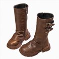 thumbnail image 3 of KPOPLK Girls Lace Up Mid Calf Combat Boots Fashion Round Toe Side Zipper Lug Sole Punk Goth Boot for Toddler Little Kid Big Kid(1,Brown), 3 of 8