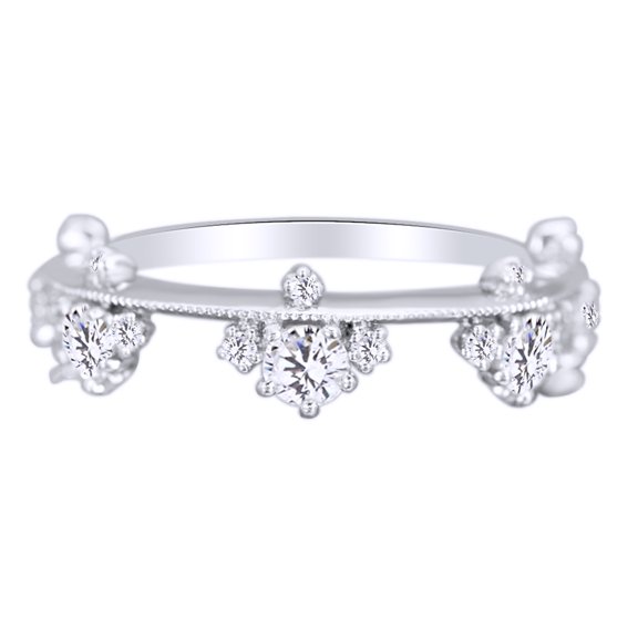 AFFY Royal Rose-Shape White Diamond Crown Ring Supreme 14k Solid White Gold (0.70 Cttw, I2-I3, G-H)