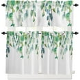 thumbnail image 5 of Kitchen Cafe Window Tier Curtains and Valance 3 Pieces Set Country Spring Green Leaves Rod Pocket Window Valances Panel Privacy Short Drapes Window Treatment for Bedroom Watercolor Plant on White, 5 of 5