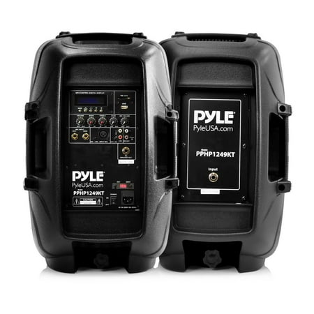 Pyle PPHP1249KT - Active + Passive PA Speaker System Kit - Dual Loudspeaker Sound Package, 12'' Subwoofers, Bluetooth Wireless Streaming, Includes (2) Speaker Stands