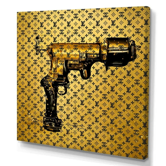 Designart Gold Designer Pistol IV Canvas Wall Art