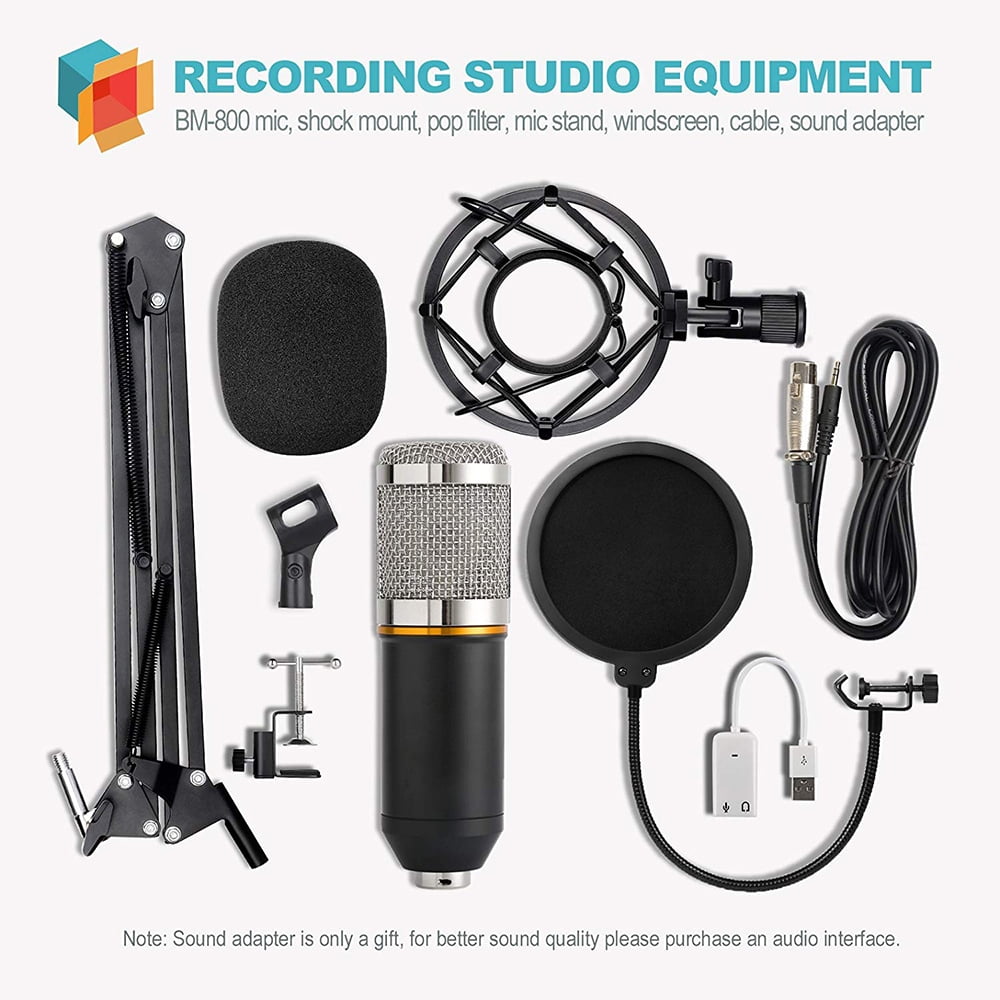 Gohope Condenser Microphone Bundle Bm 800 Mic Kit With Adjustable Mic Suspension Scissor Arm Shock Mount And Double Layer Pop Filter For Studio Recording Brocasting Bm 800 Microphone Bundle Walmart Canada